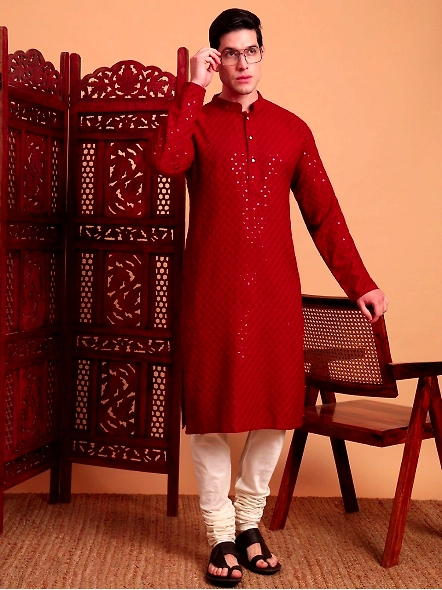 Red Men embellished long kurta