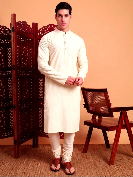 White Men embellished long kurta