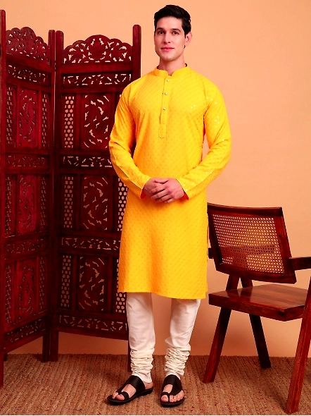 Yellow Men embellished long kurta