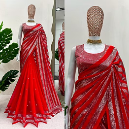 kinjal textiles red georgette saree for women