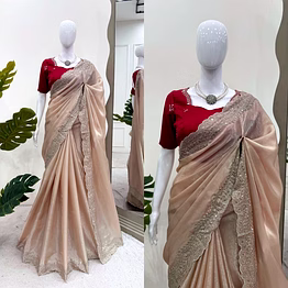 kinjal textiles beige jimmy choo thread and sequence saree