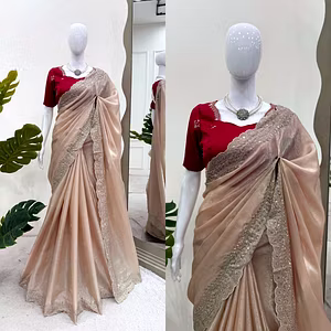 Beige Jimmy Choo Thread and Sequence Saree