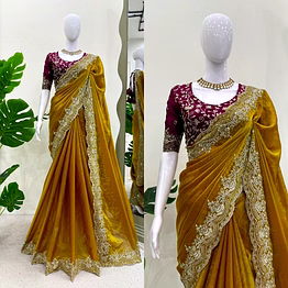 kinjal textiles brown fendi saree with thread and sequence
