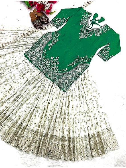 Green Chinon Silk Lehenga for Celebrations