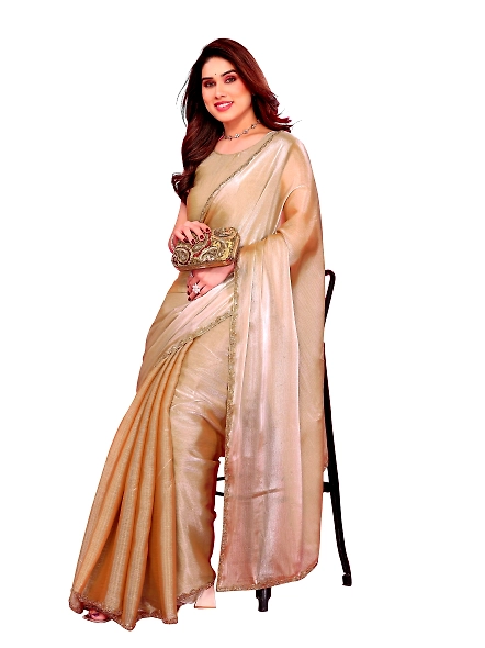 Beige solid chiffon saree