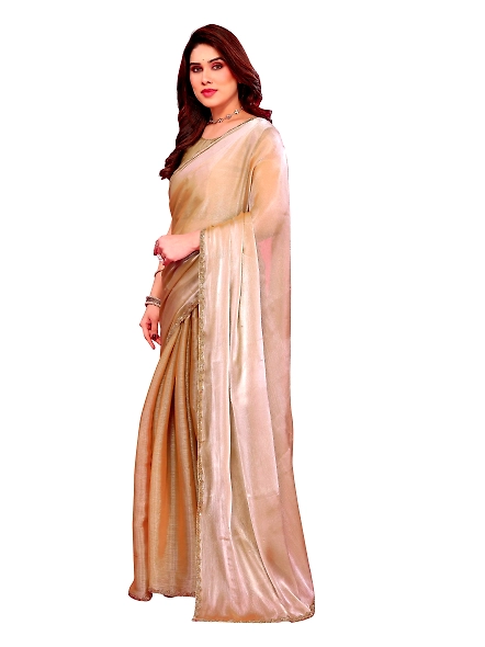Beige chiffon saree with border
