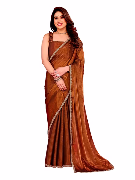 Brown party wear chiffon saree