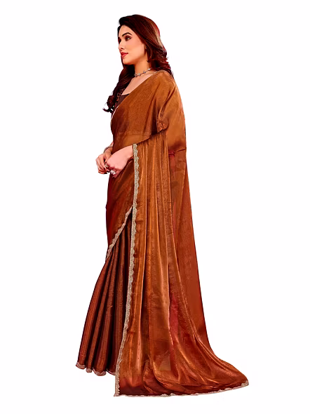 Brown solid chiffon saree