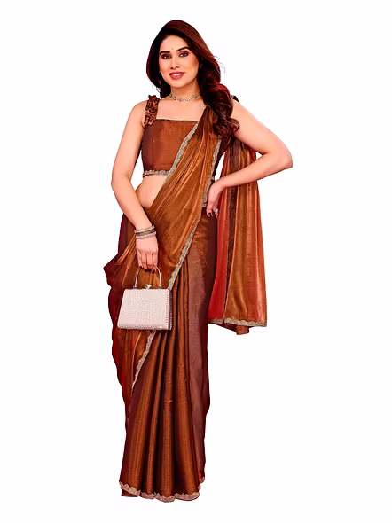 Brown chiffon saree with border