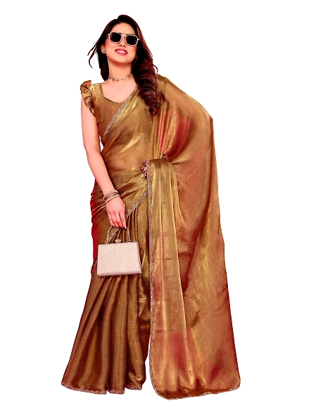 Gold party wear chiffon saree