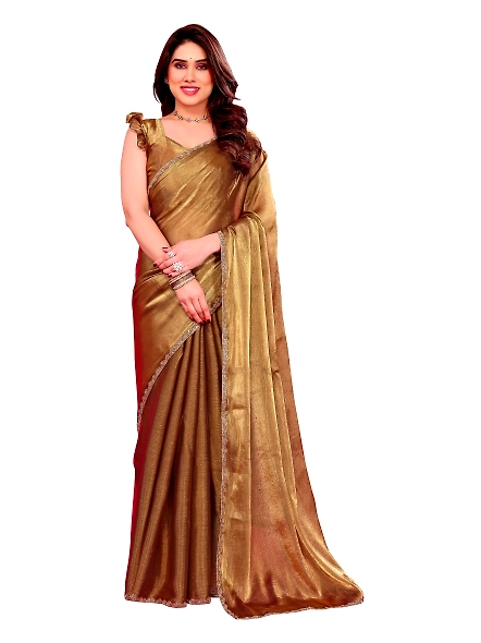 Gold solid chiffon saree