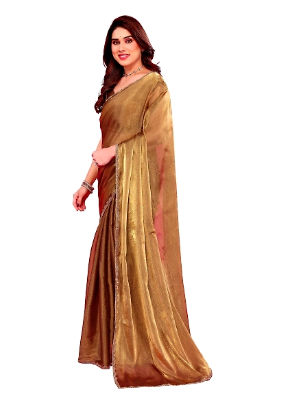 Gold chiffon saree with border