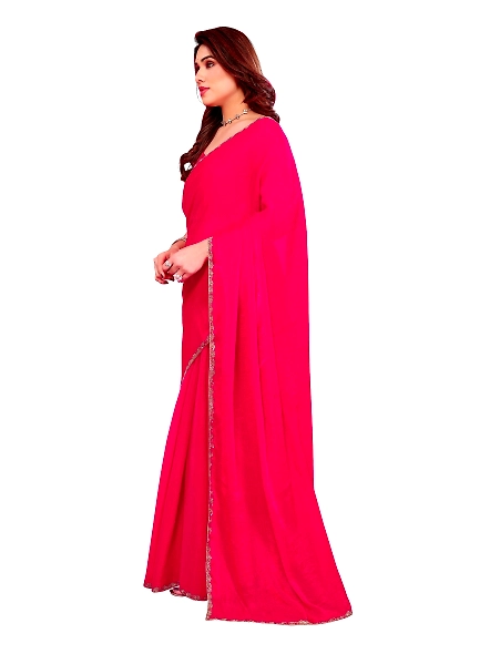 Pink solid chiffon saree