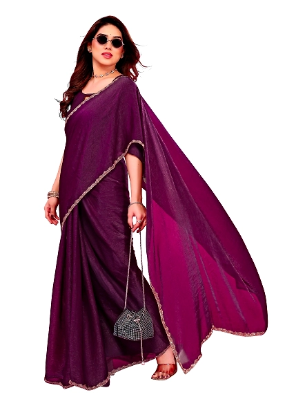 Purple solid chiffon saree