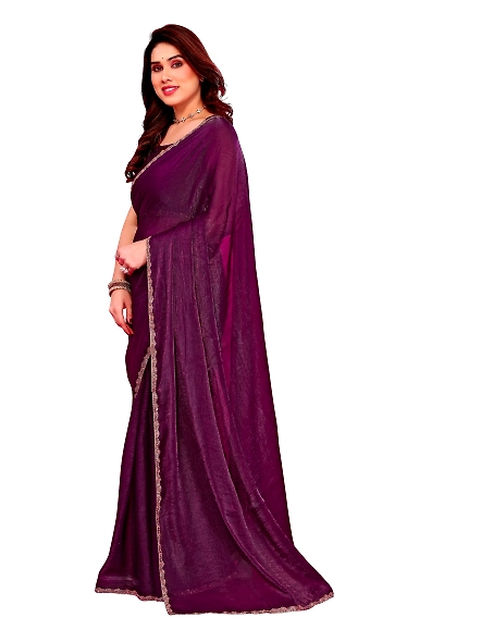 Purple chiffon saree with border