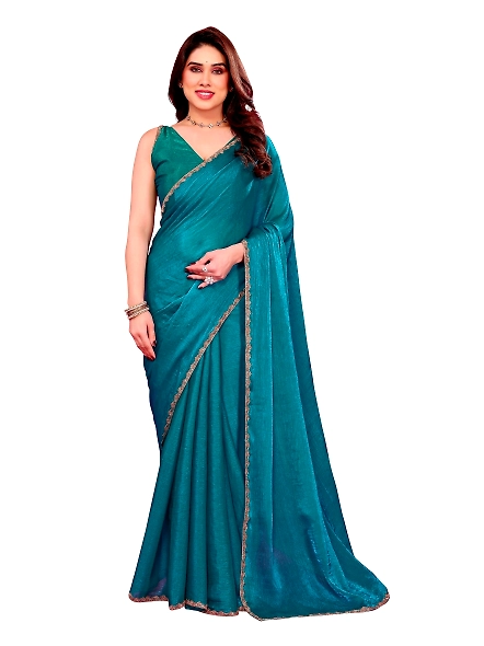 Teal party wear chiffon saree