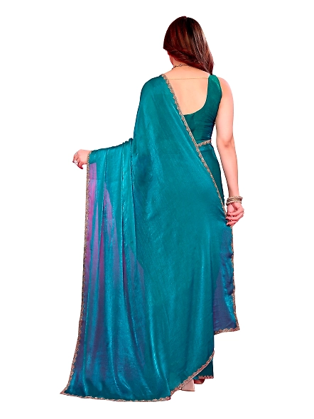 Teal chiffon saree for wedding