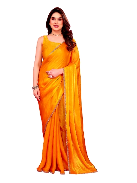 Yellow party wear chiffon saree