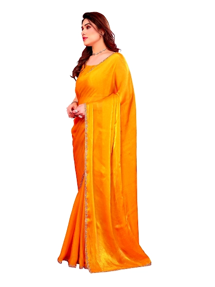 Yellow solid chiffon saree