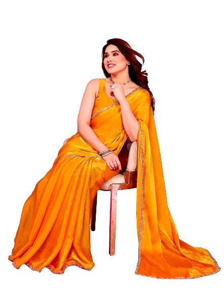 Yellow chiffon saree with border
