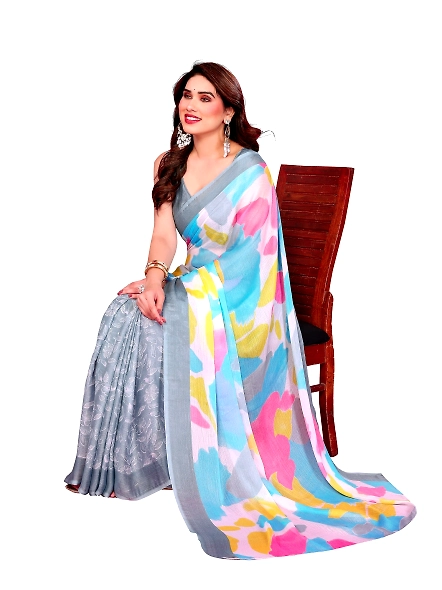 Grey chiffon saree for women