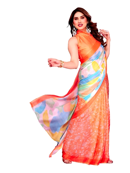 Orange chiffon saree for women