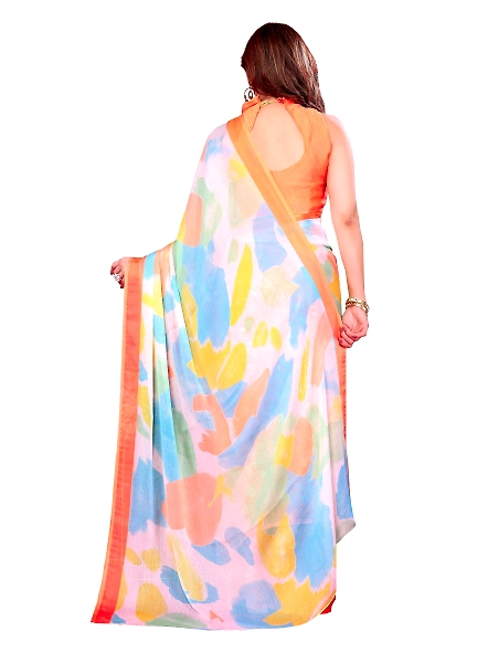 Orange daily wear chiffon saree