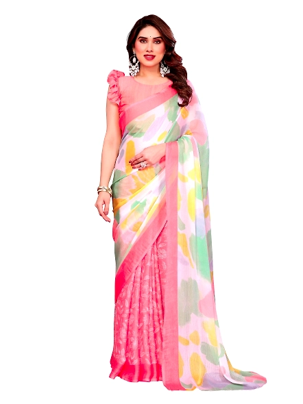 Peach multicoloured chiffon saree