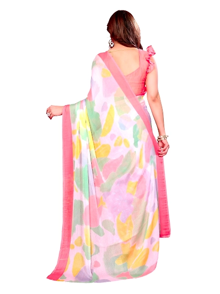 Peach daily wear chiffon saree