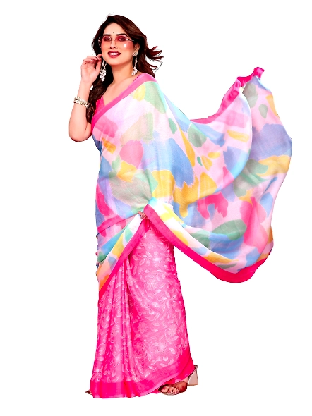 Pink chiffon saree for women