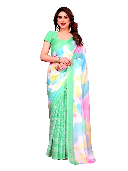 Pista multicoloured chiffon saree