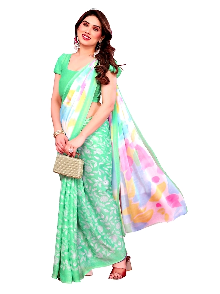 Pista chiffon saree for women