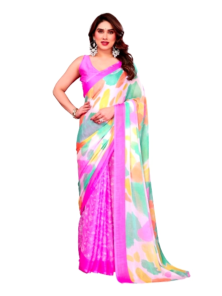 Purple multicoloured chiffon saree