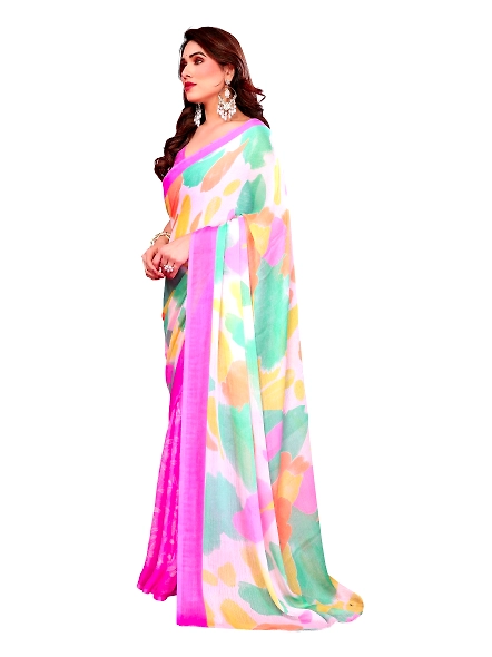 Purple printed chiffon saree
