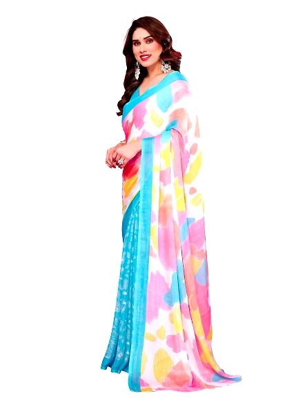 Cyan chiffon saree for women