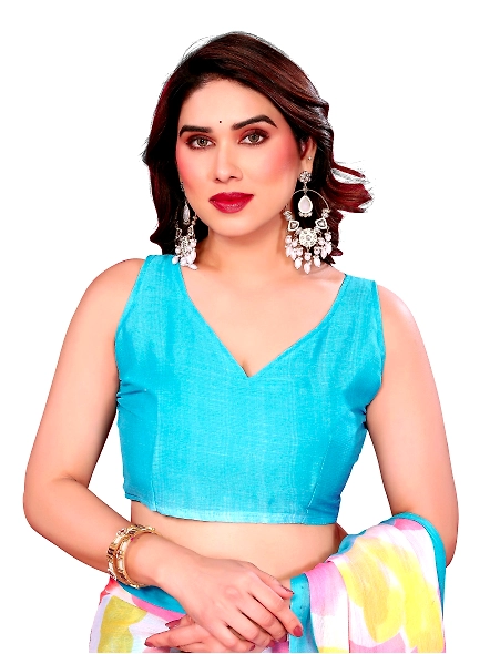 Cyan chiffon saree for summer