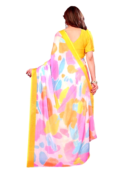 Yellow daily wear chiffon saree