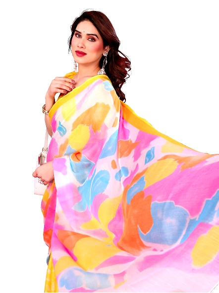 Yellow casual printed saree