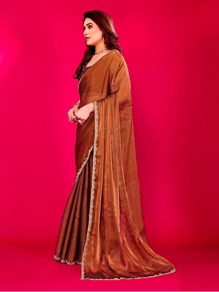 Brown chiffon saree with border