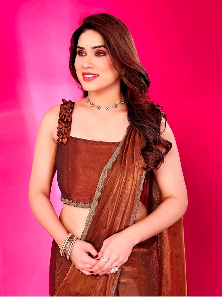 Brown party saree for women