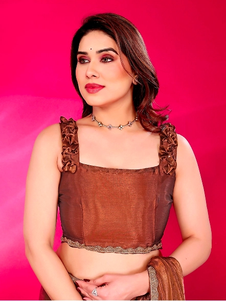 Brown chiffon saree online