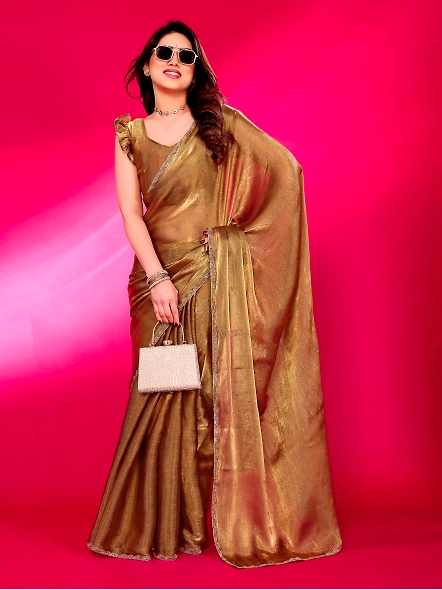 Gold party wear chiffon saree