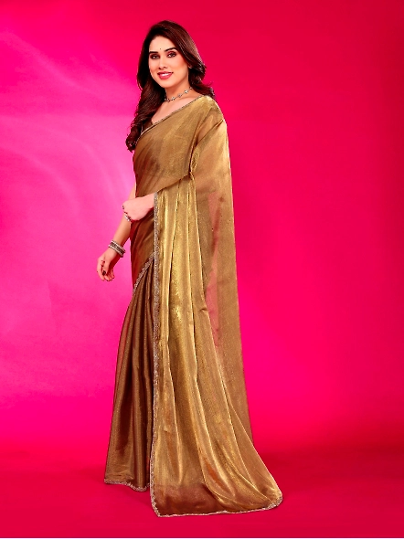 Gold chiffon saree with border