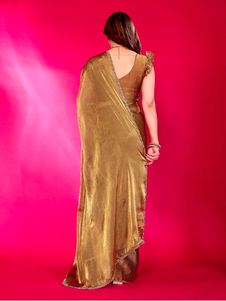 Gold chiffon saree for wedding