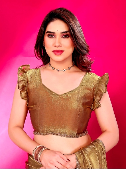 Gold chiffon saree online