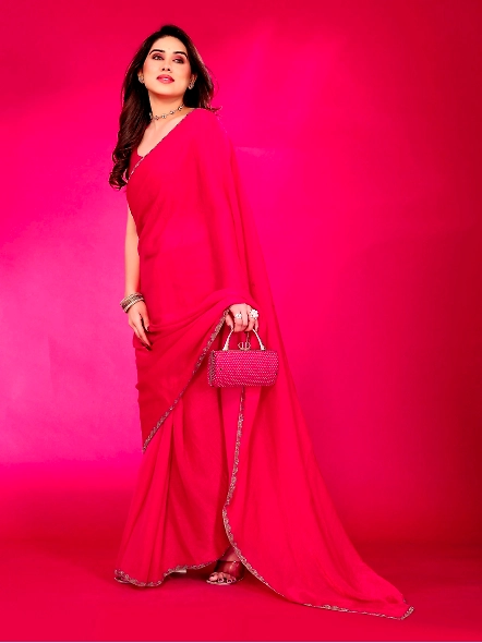 Pink party wear chiffon saree