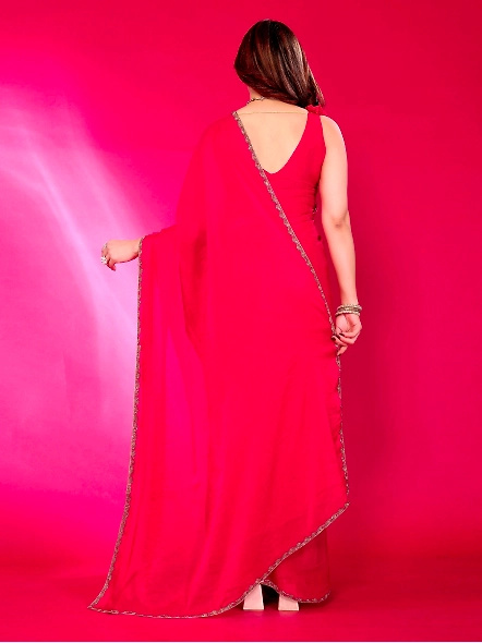 Pink chiffon saree for wedding
