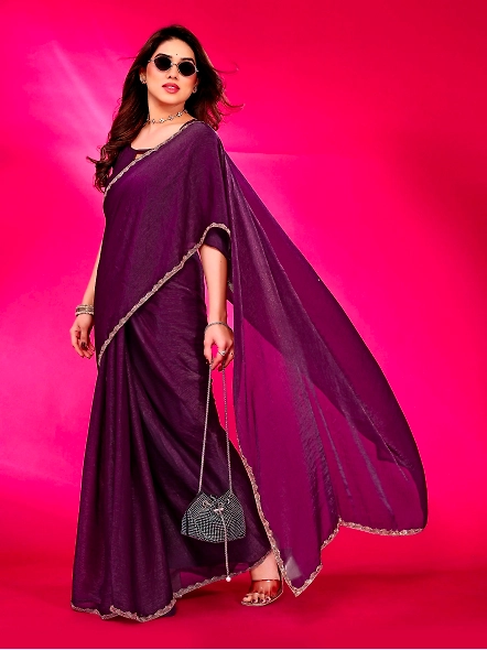 Purple party wear chiffon saree