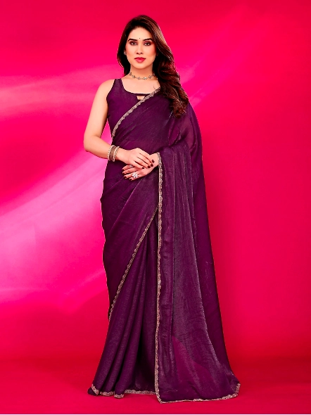Purple solid chiffon saree