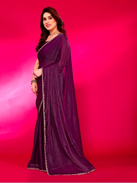 Purple chiffon saree with border